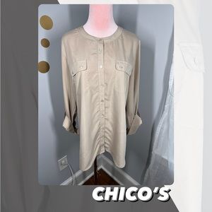 EUC Chico’s Secret Silk Banded Utility Shirt